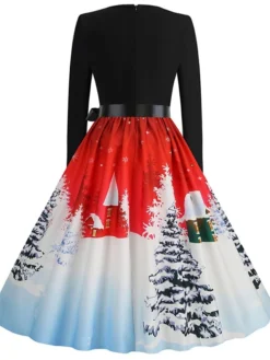 Women's Christmas Casual Dress Vintage Dress Midi Dress Black Blue Wine Long Sleeve Santa Claus Bow Winter Fall Spring Square Neck Vacation Christmas Daily Vacation 2022 S M L XL XXL 3XL -Fashion Life Shop efwhmb1667637131528