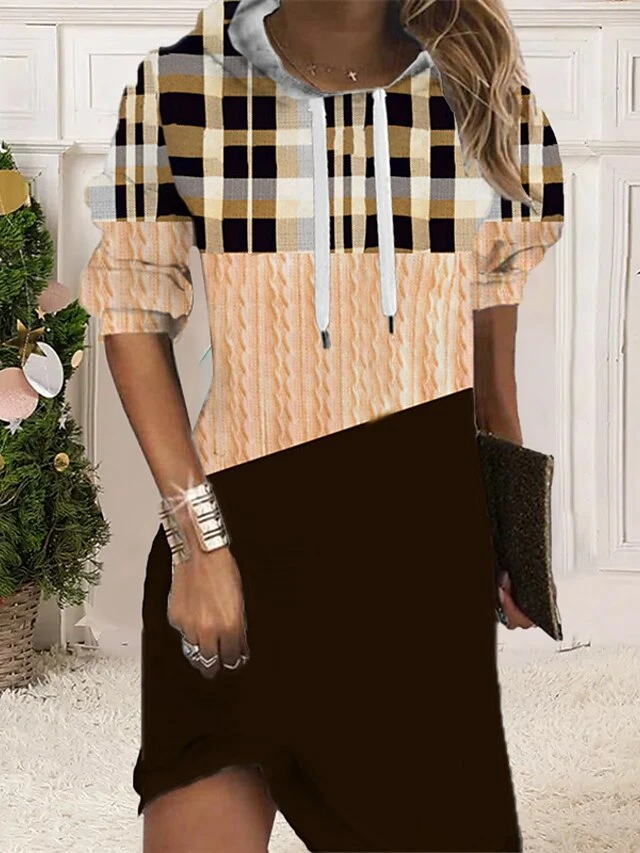 Women‘s Christmas Hoodie Dress Shift Dress Mini Dress Blue Pink Fuchsia Long Sleeve Plaid Print Fall Spring Hooded Daily Vacation Loose Fit 2022 S M L XL XXL 3XL 5 Women‘s Christmas Hoodie Dress Shift Dress Mini Dress Blue Pink Fuchsia Long Sleeve Plaid Print Fall Spring Hooded Daily Vacation Loose Fit 2022 S M L XL XXL 3XL - Image 5