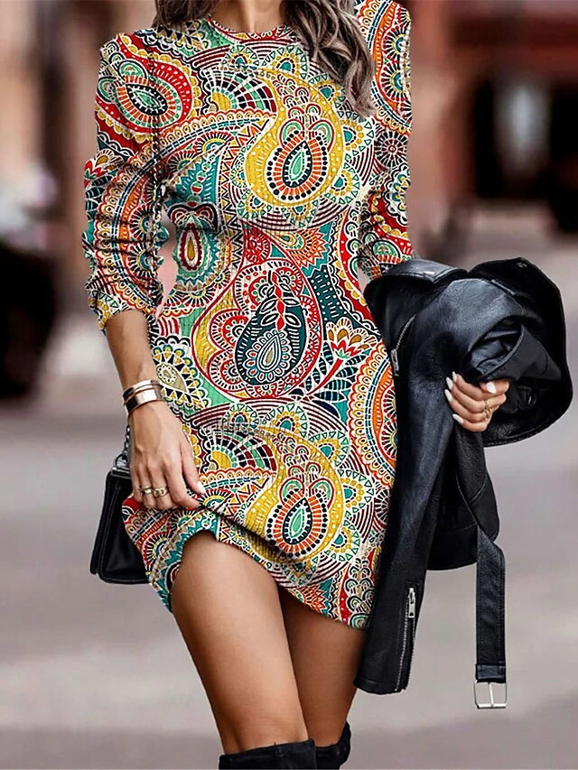 Women's Christmas Dress Sweater Dress Jumper Dress Mini Dress Warm Floral Paisley Outdoor Daily Holiday Vacation Crew Neck Long Sleeve 2023 Regular Fit Red Blue Purple S M L XL XXL 3XL 3 Women's Christmas Dress Sweater Dress Jumper Dress Mini Dress Warm Floral Paisley Outdoor Daily Holiday Vacation Crew Neck Long Sleeve 2023 Regular Fit Red Blue Purple S M L XL XXL 3XL - Image 3