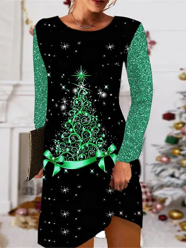 Women's Christmas Casual Dress T Shirt Dress Tee Dress Shift Dress Mini Dress Green Blue Purple Long Sleeve Tree Pocket Winter Fall Autumn Crew Neck Fashion Daily 2022 S M L XL XXL 3XL 2 Women's Christmas Casual Dress T Shirt Dress Tee Dress Shift Dress Mini Dress Green Blue Purple Long Sleeve Tree Pocket Winter Fall Autumn Crew Neck Fashion Daily 2022 S M L XL XXL 3XL - Image 2