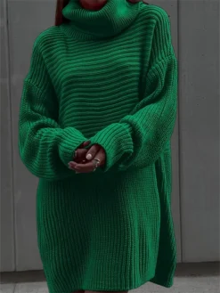 Women‘s Christmas Sweater Dress Jumper Dress Winter Dress Fashion Outdoor Christmas Street Daily Turtleneck Long Sleeve Patchwork 2023 Loose Fit Green S M L
