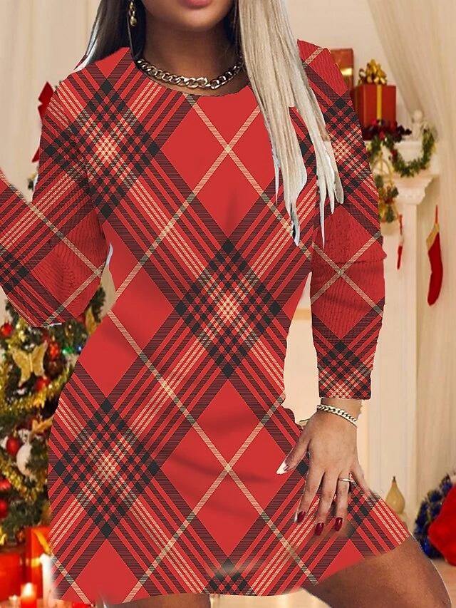 Women's Christmas Bodycon Print Dress Mini Dress Light Red Red Black Long Sleeve Elk Tree Snowflake Print Winter Autumn Crew Neck Fashion Casual 2022 S M L XL 2XL 3XL 4XL 5XL 6XL 4 Women's Christmas Bodycon Print Dress Mini Dress Light Red Red Black Long Sleeve Elk Tree Snowflake Print Winter Autumn Crew Neck Fashion Casual 2022 S M L XL 2XL 3XL 4XL 5XL 6XL - Image 4