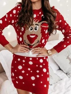 Women‘s Christmas Sweater Dress Winter Dress Sheath Dress Red Long Sleeve Animal Snowman Print Winter Fall Crew Neck Stylish Modern Winter Dress Fall Dress 2022 S M L XL -Fashion Life Shop ejjhxp1662543921298
