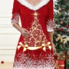 Women's Casual Dress Christmas Dress Winter Dress Christmas Tree Snowflake Print V Neck Mini Dress Active Fashion Outdoor Christmas Long Sleeve Regular Fit Wine Fall Winter S M L XL XXL