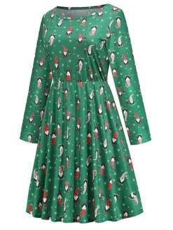Women's Christmas Casual Dress Green Black Blue Long Sleeve Santa Claus Print Winter Fall Autumn Crew Neck Modern Daily Vacation 2022 S M L XL XXL -Fashion Life Shop ejmnwj1667541618593