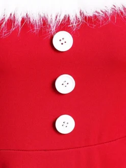 Women‘s Christmas Retro Elegant Vintage Dress Midi Dress Party Patchwork Button Plain Square Neck Long Sleeve Regular Fit Fall Winter 2023 Red S M L XL -Fashion Life Shop ekeauv1694497707900