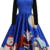Women's Christmas Swing Dress Vintage Dress Mini Dress Blue Long Sleeve Santa Claus Ruched Winter Fall Autumn Crew Neck Vintage Outdoor Vacation 2022 S M L XL XXL 3XL