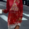 Women's Sweatshirt Dress Casual Dress Mini Dress Warm Fashion Outdoor Christmas Vacation Crew Neck Print Christmas Tree Regular Fit Red Blue S M L XL XXL