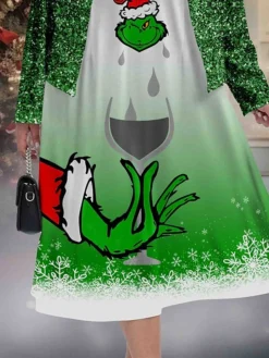 Women's Christmas Plus Size Curve Casual Dress Dress Set Two Piece Dress Gradient Snowflake Midi Dress Long Sleeve Print Crew Neck Fashion Outdoor Green Fall Winter L XL XXL 3XL 4XL -Fashion Life Shop emofgr1697445914171