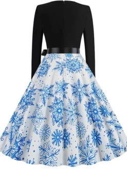 Women's Christmas Retro 1950s Vintage Dress Midi Dress Party Ruched Bow Fruit V Neck Long Sleeve Regular Fit Fall Winter 2023 Deep Green Black S M L XL -Fashion Life Shop eobyss1695363828934