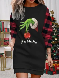 Women's Casual Dress Sweatshirt Dress Mini Dress Warm Fashion Outdoor Christmas Vacation Crew Neck Print Geometric Print Monster Loose Fit Black Red Burgundy S M L XL XXL -Fashion Life Shop eoploe1695365297506