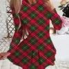 Women's Christmas Tartan Dress Swing DressShort Mini Dress Light Yellow Dark Blue Red Gray Black Long Sleeve Plaid Elk Snowflake Pleated Print Fall Winter Crew Neck Stylish Romantic 2022 S M L