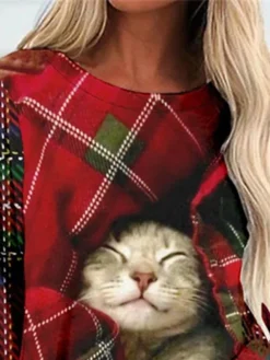 Women's Casual Dress T Shirt Dress Tee Dress Shift Dress Mini Dress Wine Long Sleeve Animal Print Winter Fall Spring Crew Neck Fashion Christmas Daily 2022 S M L XL XXL 3XL -Fashion Life Shop epufqj1668421761341