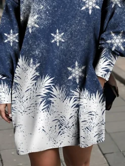 Women's Casual Dress Sweatshirt Dress Mini Dress Warm Fashion Outdoor Christmas Holiday Crew Neck Pocket Print Snowflake Loose Fit Blue S M L XL XXL -Fashion Life Shop eqxiyc1696733575182