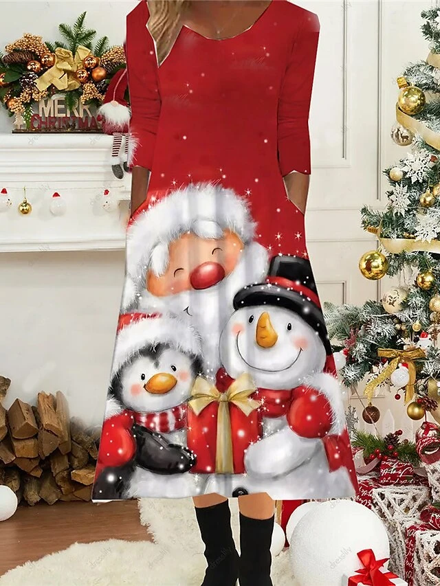 Women's Christmas Casual Dress Shift Dress Midi Dress Midi Dress Green Blue Wine 3/4 Length Sleeve Plaid Ruched Winter Fall Autumn Round Neck Fashion Daily 2022 S M L XL XXL 3XL 3 Women's Christmas Casual Dress Shift Dress Midi Dress Midi Dress Green Blue Wine 3/4 Length Sleeve Plaid Ruched Winter Fall Autumn Round Neck Fashion Daily 2022 S M L XL XXL 3XL - Image 3