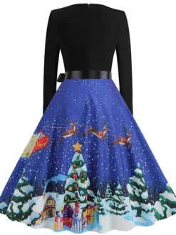 Women's Christmas Swing Dress Vintage Dress Midi Dress Green Blue Purple Long Sleeve Santa Claus Bow Winter Fall Autumn V Neck Fashion Daily Date 2022 S M L XL XXL 3XL -Fashion Life Shop esdbfq1667894680283