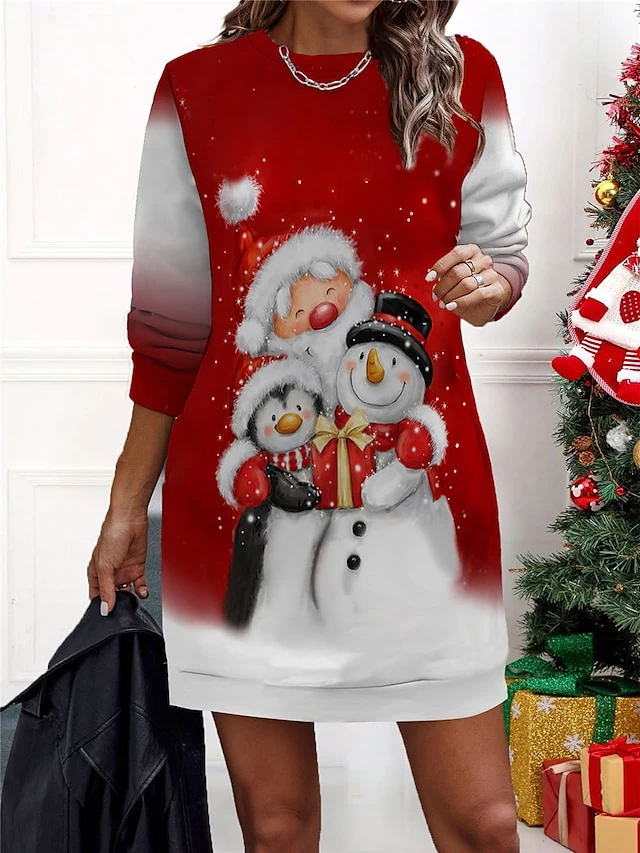 Women‘s Christmas Casual Dress Sweatshirt Dress Mini Dress Warm Fashion Outdoor Holiday Crew Neck Print Santa Claus Snowman Loose Fit Black Burgundy Green S M L XL XXL 1 Women‘s Christmas Casual Dress Sweatshirt Dress Mini Dress Warm Fashion Outdoor Holiday Crew Neck Print Santa Claus Snowman Loose Fit Black Burgundy Green S M L XL XXL