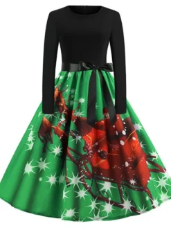 Women's Christmas Swing DressKnee Length Dress Green Blue Purple Red Long Sleeve Print Snowflake Bow Print Fall Winter Crew Neck Stylish 2022 S M L XL 2XL 17 Women's Christmas Swing DressKnee Length Dress Green Blue Purple Red Long Sleeve Print Snowflake Bow Print Fall Winter Crew Neck Stylish 2022 S M L XL 2XL -Fashion Life Shop eusgxv1658813909391