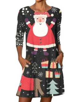 Women's Christmas Green Wine Light Red Red White Black Long Sleeve Print Pocket Print Winter Fall CasualS M L XL XXL -Fashion Life Shop euvodj1636096375148