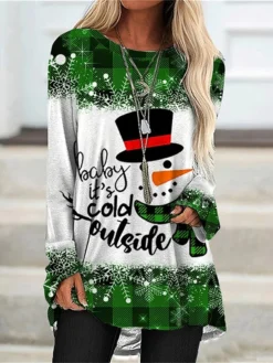 Women's Casual Dress Christmas Dress T Shirt Dress Tee Dress Snowman Snowflake Print Crew Neck Mini Dress Fashion Streetwear Outdoor Christmas Long Sleeve Loose Fit Red Green Fall Winter S M L XL XXL