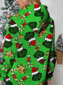 Women's Christmas Dress Hoodie Dress Mini Dress Warm Fashion Outdoor Christmas Holiday Hoodie Print Monster Christmas Hat Loose Fit Green S M L XL XXL -Fashion Life Shop evpaje1697540980026