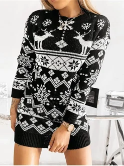 Women‘s Christmas Sweater Dress Winter Dress Knit Dress Black Red Gray Long Sleeve Elk Tree Snowflake Patchwork Print Winter Fall Turtleneck Casual Winter Dress Fall Dress Loose Fit 2022 S M L XL XXL 7 Women‘s Christmas Sweater Dress Winter Dress Knit Dress Black Red Gray Long Sleeve Elk Tree Snowflake Patchwork Print Winter Fall Turtleneck Casual Winter Dress Fall Dress Loose Fit 2022 S M L XL XXL -Fashion Life Shop ewwohn1663150118685