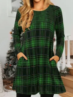 Women's Casual Dress Christmas Dress T Shirt Dress Tee Dress Plaid Pocket Print Crew Neck Midi Dress Fashion Streetwear Outdoor Christmas Long Sleeve Regular Fit Red Green Fall Winter S M L XL XXL 6 Women's Casual Dress Christmas Dress T Shirt Dress Tee Dress Plaid Pocket Print Crew Neck Midi Dress Fashion Streetwear Outdoor Christmas Long Sleeve Regular Fit Red Green Fall Winter S M L XL XXL -Fashion Life Shop eymchf1694589975362