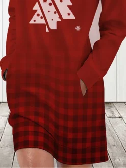 Women's Casual Dress Sweatshirt Dress Mini Dress Warm Fashion Outdoor Christmas Holiday Crew Neck Pocket Print Christmas Tree Loose Fit Wine S M L XL XXL -Fashion Life Shop fbbvfb1696674153092