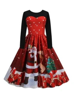 Women‘s Christmas Retro Elegant Vintage Dress Midi Dress Party Ruched Patchwork Santa Claus Crew Neck Long Sleeve Regular Fit Fall Winter 2023 Black Red S M L XL 20 Women‘s Christmas Retro Elegant Vintage Dress Midi Dress Party Ruched Patchwork Santa Claus Crew Neck Long Sleeve Regular Fit Fall Winter 2023 Black Red S M L XL -Fashion Life Shop fdikab1694426162152