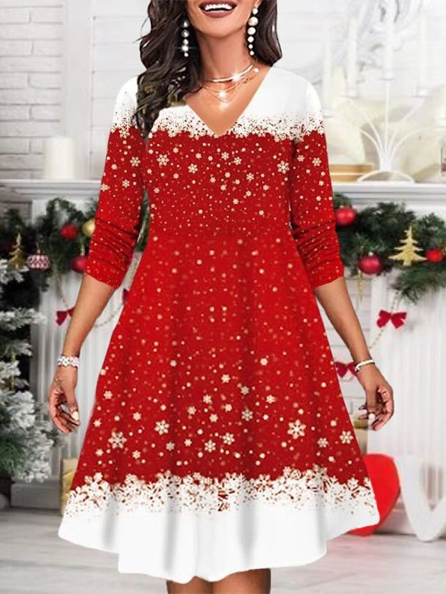 Women's Christmas Casual Dress Shift Dress Mini Dress Wine Red Long Sleeve Santa Claus Snowflake Print Winter Fall V Neck Vacation Casual 2022 XS S M L XL 2XL 3XL 4XL 5XL 6XL 6 Women's Christmas Casual Dress Shift Dress Mini Dress Wine Red Long Sleeve Santa Claus Snowflake Print Winter Fall V Neck Vacation Casual 2022 XS S M L XL 2XL 3XL 4XL 5XL 6XL - Image 6