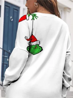 Women's Christmas Dress Sweatshirt Dress Mini Dress Warm Fashion Outdoor Christmas Holiday Crew Neck Pocket Print Print Monster Loose Fit White S M L XL XXL -Fashion Life Shop fettnn1697540861436