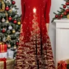Women's Casual Dress Christmas Dress Winter Dress Christmas Tree Zipper Print Crew Neck Midi Dress Fashion Streetwear Outdoor Christmas Half Sleeve Loose Fit Wine Fall Winter S M L XL XXL
