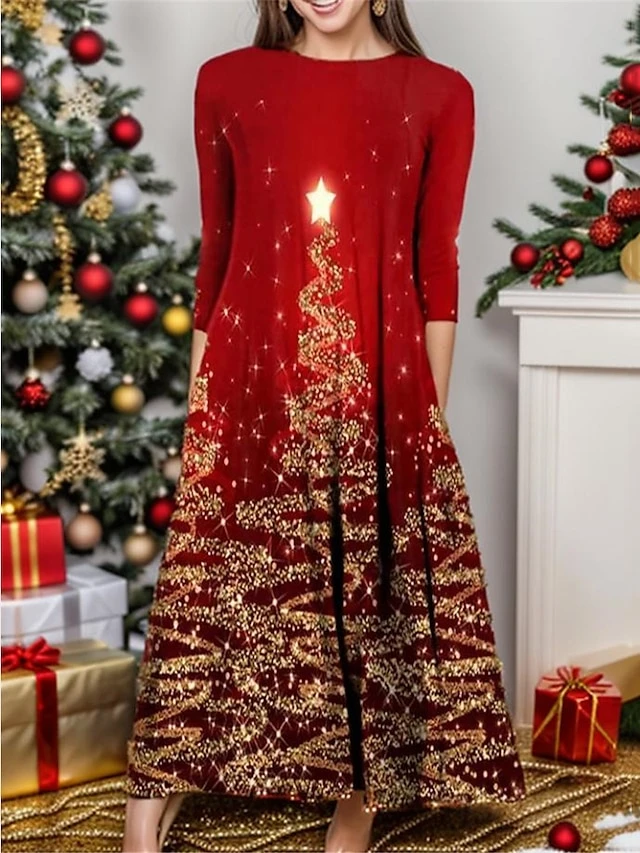 Women's Casual Dress Christmas Dress Winter Dress Christmas Tree Zipper Print Crew Neck Midi Dress Fashion Streetwear Outdoor Christmas Half Sleeve Loose Fit Wine Fall Winter S M L XL XXL 1 Women's Casual Dress Christmas Dress Winter Dress Christmas Tree Zipper Print Crew Neck Midi Dress Fashion Streetwear Outdoor Christmas Half Sleeve Loose Fit Wine Fall Winter S M L XL XXL