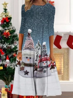 Women's Christmas Casual Dress Shift Dress Midi Dress Midi Dress Black Blue Light Blue 3/4 Length Sleeve Snowman Ruched Winter Fall Autumn Round Neck Fashion Daily 2022 S M L XL XXL 3XL 5 Women's Christmas Casual Dress Shift Dress Midi Dress Midi Dress Black Blue Light Blue 3/4 Length Sleeve Snowman Ruched Winter Fall Autumn Round Neck Fashion Daily 2022 S M L XL XXL 3XL -Fashion Life Shop fgadcf1668049761264