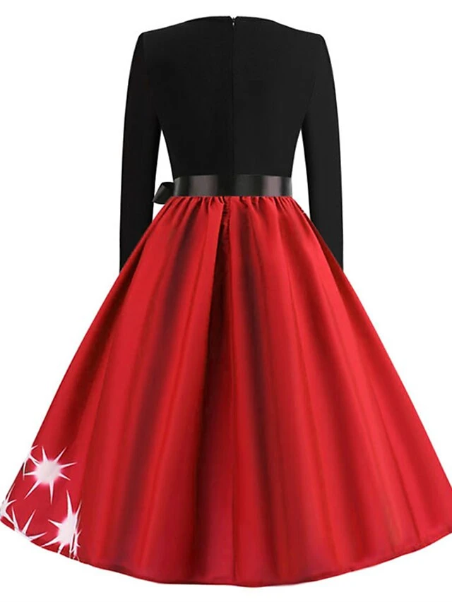 Women's Christmas Swing DressKnee Length Dress Green Blue Purple Red Long Sleeve Print Snowflake Bow Print Fall Winter Crew Neck Stylish 2022 S M L XL 2XL 2 Women's Christmas Swing DressKnee Length Dress Green Blue Purple Red Long Sleeve Print Snowflake Bow Print Fall Winter Crew Neck Stylish 2022 S M L XL 2XL - Image 2