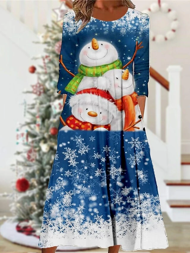 Women's Christmas Casual Dress Shift Dress Midi Dress Midi Dress Green Blue Wine 3/4 Length Sleeve Santa Claus Ruched Winter Fall Autumn Round Neck Fashion Daily 2022 S M L XL XXL 3XL 2 Women's Christmas Casual Dress Shift Dress Midi Dress Midi Dress Green Blue Wine 3/4 Length Sleeve Santa Claus Ruched Winter Fall Autumn Round Neck Fashion Daily 2022 S M L XL XXL 3XL - Image 2