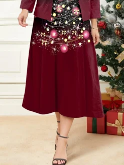 Women's Plus Size Curve Christmas Dress Casual Dress Dress Set Christmas Tree Midi Dress Long Sleeve Print Crew Neck Fashion Outdoor Fuchsia Fall Winter L XL XXL 3XL 4XL -Fashion Life Shop fjgaiq1697778071248
