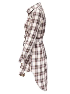 Women's Casual Dress Christmas Dress Shirt Dress Plaid Belted Asymmetrical Shirt Collar Mini Dress Fashion Streetwear Party Christmas Long Sleeve Regular Fit White Red Green Fall Winter S M L XL XXL -Fashion Life Shop fjmopy1694500001888