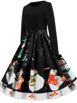 Women's Christmas Knee Length Dress Blue Purple Wine Gray Green Black Red Light Blue Long Sleeve Print Bow Print Fall Winter Round Neck Casual Vintage2021 S M L XL XXL 35 Women's Christmas Knee Length Dress Blue Purple Wine Gray Green Black Red Light Blue Long Sleeve Print Bow Print Fall Winter Round Neck Casual Vintage2021 S M L XL XXL -Fashion Life Shop fkibst1629971948964