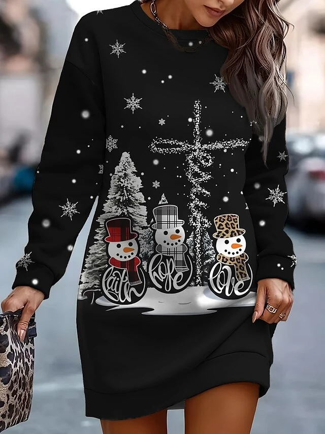 Women‘s Christmas Casual Dress Sweatshirt Dress Mini Dress Warm Fashion Outdoor Holiday Crew Neck Print Santa Claus Snowman Tree Loose Fit Black White Red S M L XL XXL 3 Women‘s Christmas Casual Dress Sweatshirt Dress Mini Dress Warm Fashion Outdoor Holiday Crew Neck Print Santa Claus Snowman Tree Loose Fit Black White Red S M L XL XXL - Image 3