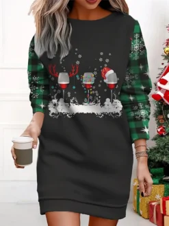 Women's Christmas Casual Dress Sweatshirt Dress Mini Dress Warm Fashion OutdoorVacation Crew Neck Print Animal Geometric Santa Claus Loose Fit Black White Red S M L XL XXL 9 Women's Christmas Casual Dress Sweatshirt Dress Mini Dress Warm Fashion OutdoorVacation Crew Neck Print Animal Geometric Santa Claus Loose Fit Black White Red S M L XL XXL -Fashion Life Shop fnnghr1695365368300