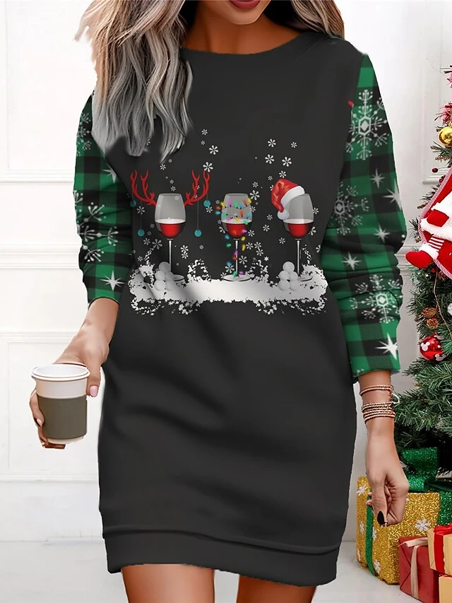 Women's Christmas Casual Dress Sweatshirt Dress Mini Dress Warm Fashion OutdoorVacation Crew Neck Print Animal Geometric Santa Claus Loose Fit Black White Red S M L XL XXL 5 Women's Christmas Casual Dress Sweatshirt Dress Mini Dress Warm Fashion OutdoorVacation Crew Neck Print Animal Geometric Santa Claus Loose Fit Black White Red S M L XL XXL - Image 5