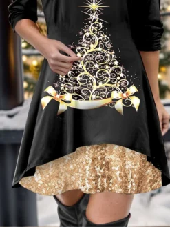 Women's Casual Dress Christmas Dress Velvet Dress Christmas Tree Patchwork Layered Strap Mini Dress Fashion Modern Outdoor Christmas Long Sleeve Regular Fit Black Fall Winter S M L XL XXL -Fashion Life Shop fotrqd1697189073790