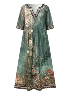 Women's Casual Dress Shift Dress Midi Dress Navy Blue Blue Orange Half Sleeve Floral Ruched Summer Spring V Neck Vintage Christmas Vacation 2023 S M L XL XXL 3XL -Fashion Life Shop friifa1685699212182