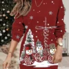Women's Christmas Casual Dress Sweatshirt Dress Mini Dress Warm Fashion OutdoorVacation Crew Neck Print SnowmanTree Loose Fit Black Yellow Burgundy S M L XL XXL