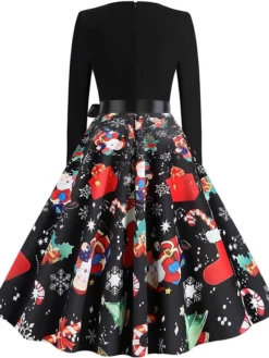 Women's Christmas Knee Length Dress Green White Black Rainbow Red Long Sleeve Print Snowflake Santa Claus Print Fall Winter Crew Neck Casual Vintage Party 2022 S M L XL XXL -Fashion Life Shop ftcsge1565580514544