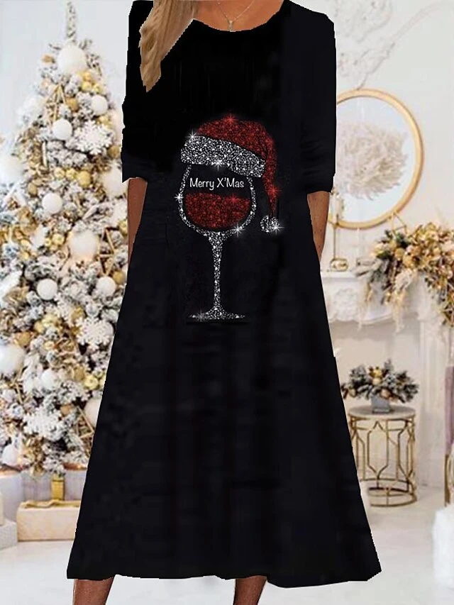 Women's Christmas Casual Dress Swing DressMidi Dress Blue Royal Blue Red Long Sleeve Santa Claus Snowflake Pocket Print Fall Winter Round Neck Vacation Casual 2022 S M L XL XXL 3XL 11 Women's Christmas Casual Dress Swing DressMidi Dress Blue Royal Blue Red Long Sleeve Santa Claus Snowflake Pocket Print Fall Winter Round Neck Vacation Casual 2022 S M L XL XXL 3XL - Image 11