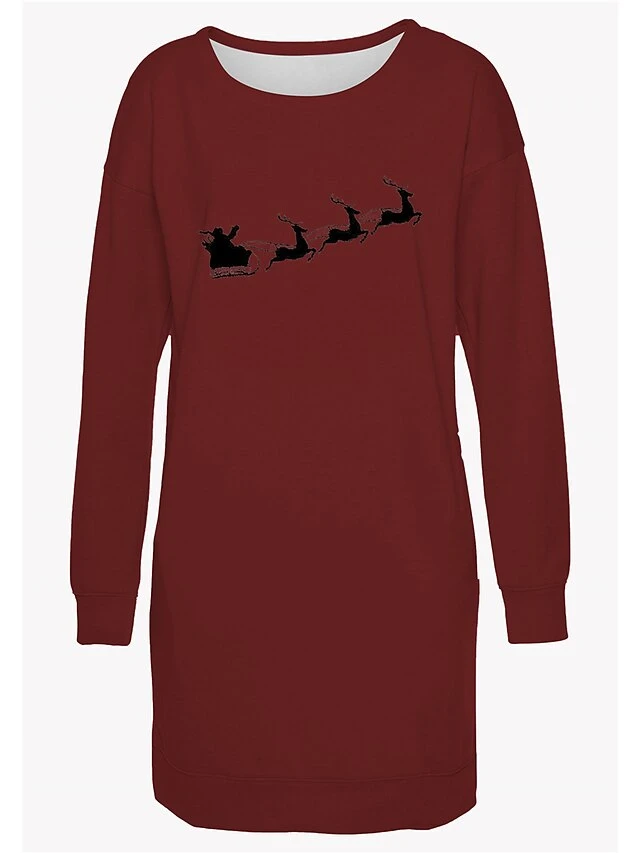 Women's Casual Dress Christmas Dress Sweatshirt Dress Santa Claus Ugly Christmas Pocket Print Crew Neck Mini Dress Fashion Streetwear Outdoor Christmas Long Sleeve Loose Fit Dark Red Red Burgundy 2 Women's Casual Dress Christmas Dress Sweatshirt Dress Santa Claus Ugly Christmas Pocket Print Crew Neck Mini Dress Fashion Streetwear Outdoor Christmas Long Sleeve Loose Fit Dark Red Red Burgundy - Image 2