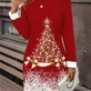 Women‘s Christmas Casual Dress Sweatshirt Dress Mini Dress Active Fashion Outdoor Holiday Crew Neck Print Snowman Tree Loose Fit Black White Wine S M L XL XXL