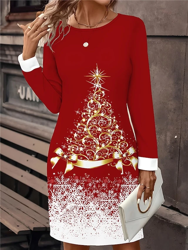 Women‘s Christmas Casual Dress Sweatshirt Dress Mini Dress Active Fashion Outdoor Holiday Crew Neck Print Snowman Tree Loose Fit Black White Wine S M L XL XXL 1 Women‘s Christmas Casual Dress Sweatshirt Dress Mini Dress Active Fashion Outdoor Holiday Crew Neck Print Snowman Tree Loose Fit Black White Wine S M L XL XXL